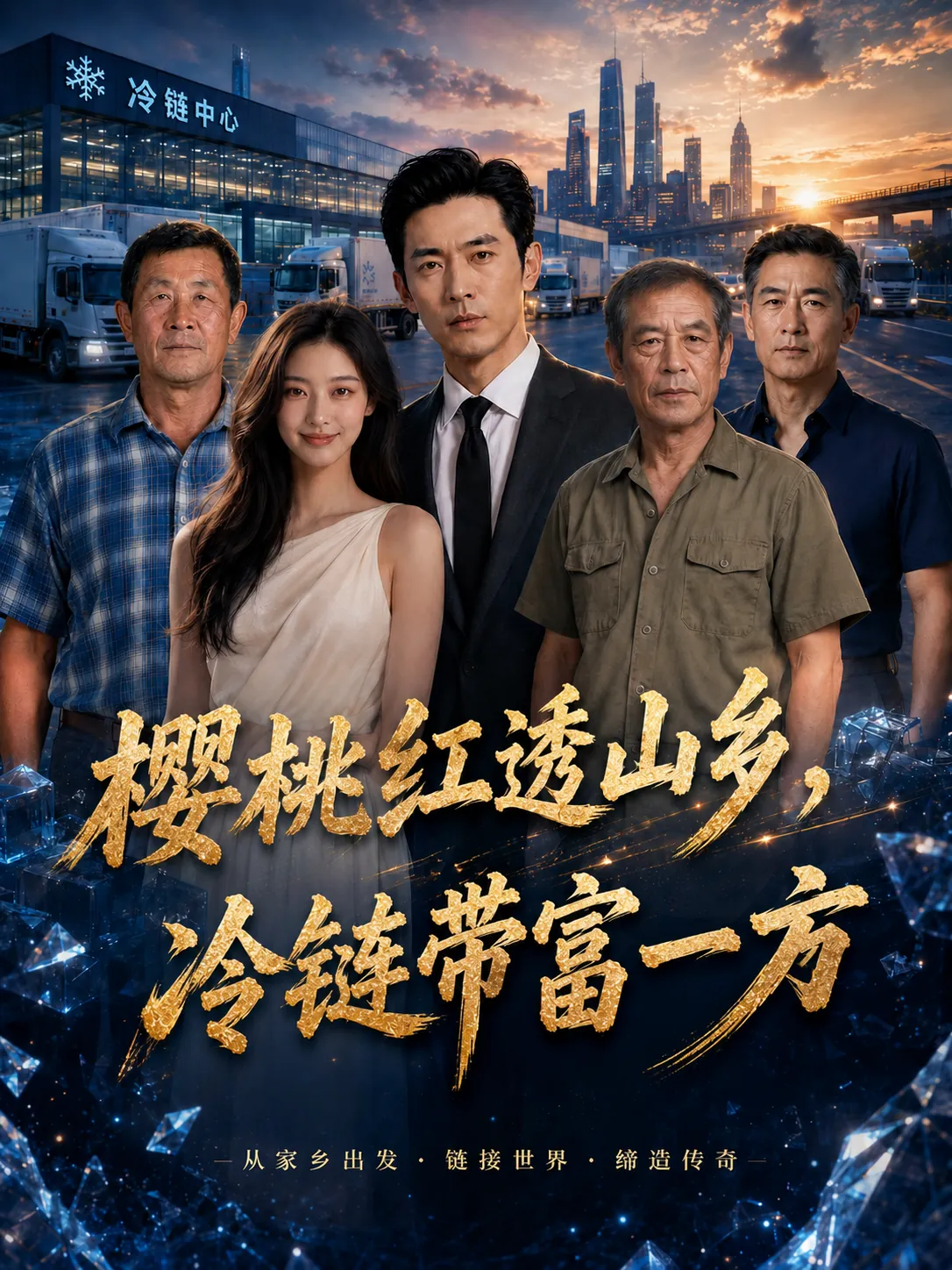 《樱桃红透山乡，冷链带富一方》AI漫剧海报